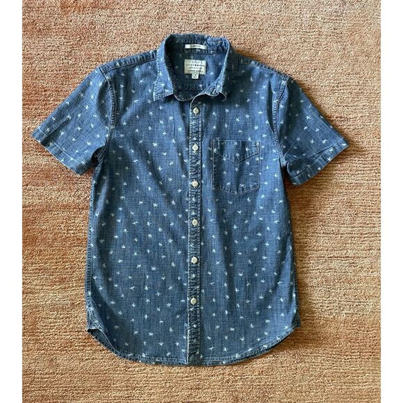 Lucky Brand Men’s Short Sleeve Button Shirt Small Palm Tree Print Blue Cotton - Picture 1 of 8